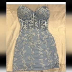 Blue Lace Strapless Dress Sz SM